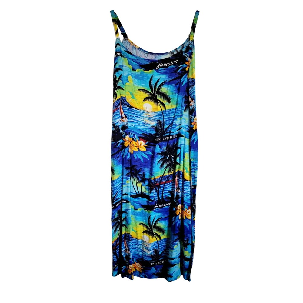 Vintage J. Perkins Jamaica L Tropical Midi Dress Blue Yellow Cotton 80s 90s View 4